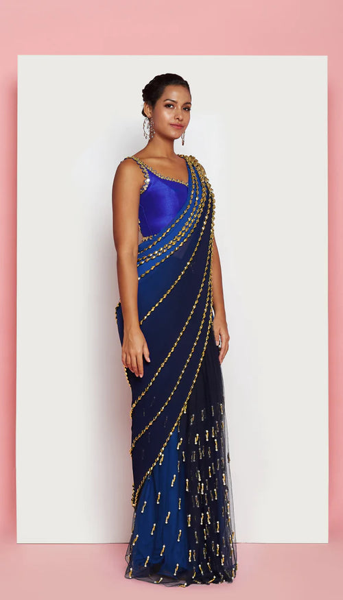 BLUES - ELECTRIC BLUE EMBELLISHED PRE-STICHED SAREE SET
