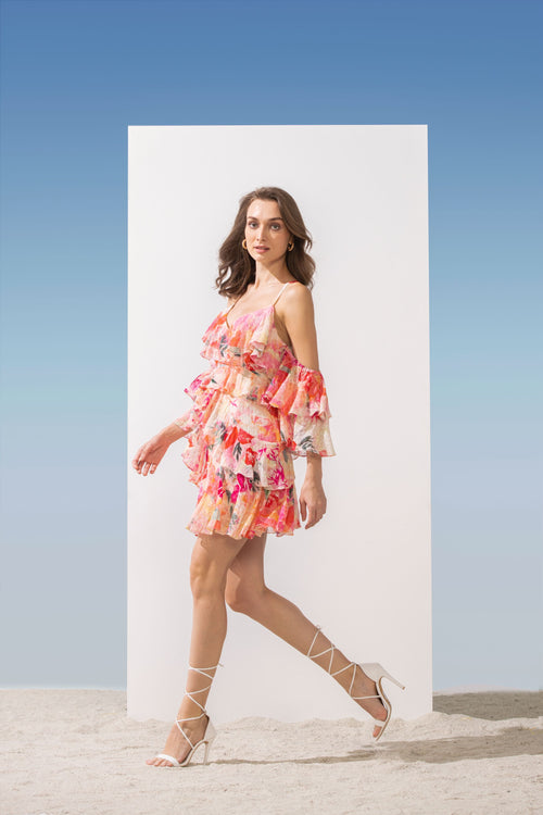 Schiffli Printed Layered Short Dress