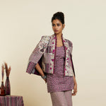 MERLOT CAMISOLE  WITH METAL ACCENTED SHARARA PANTS AND NOOR JACKET