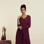 WINE PRINTED FRONT TIE UP TUNIC SET