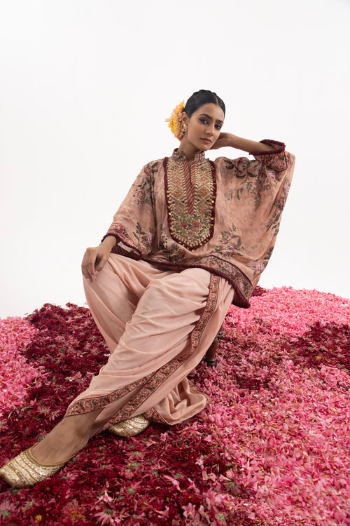 Printed Kaftan Paired With A Draped Dhoti