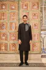 Black one side embroidered kurta and pant