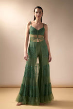 Tiered tulle jacket and sharara set (Moss)