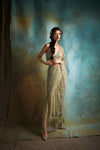 Grid work sharara sari with crystal aanchal and beaded blouse (moss)