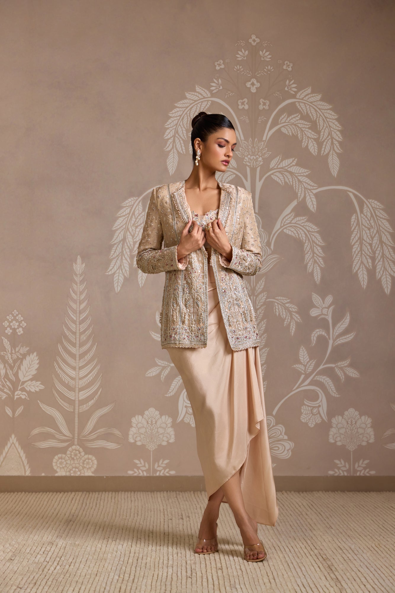 Overlap jacket with tier skirt set