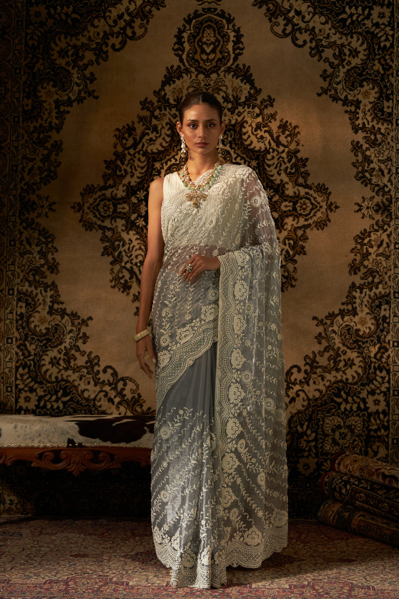 Net Saree with Pearl Work