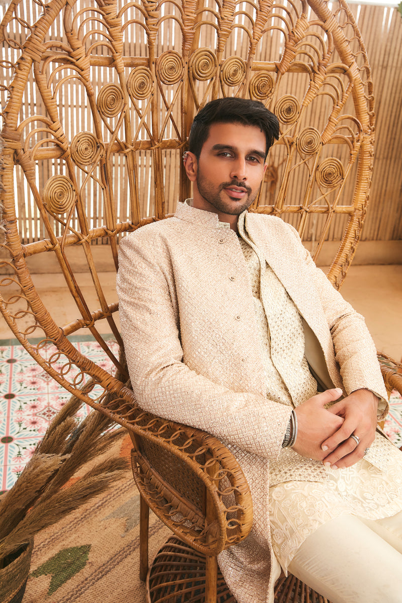 FRENCH KNOT BRIDAL SHERWANI PAIRED WITH PANTS