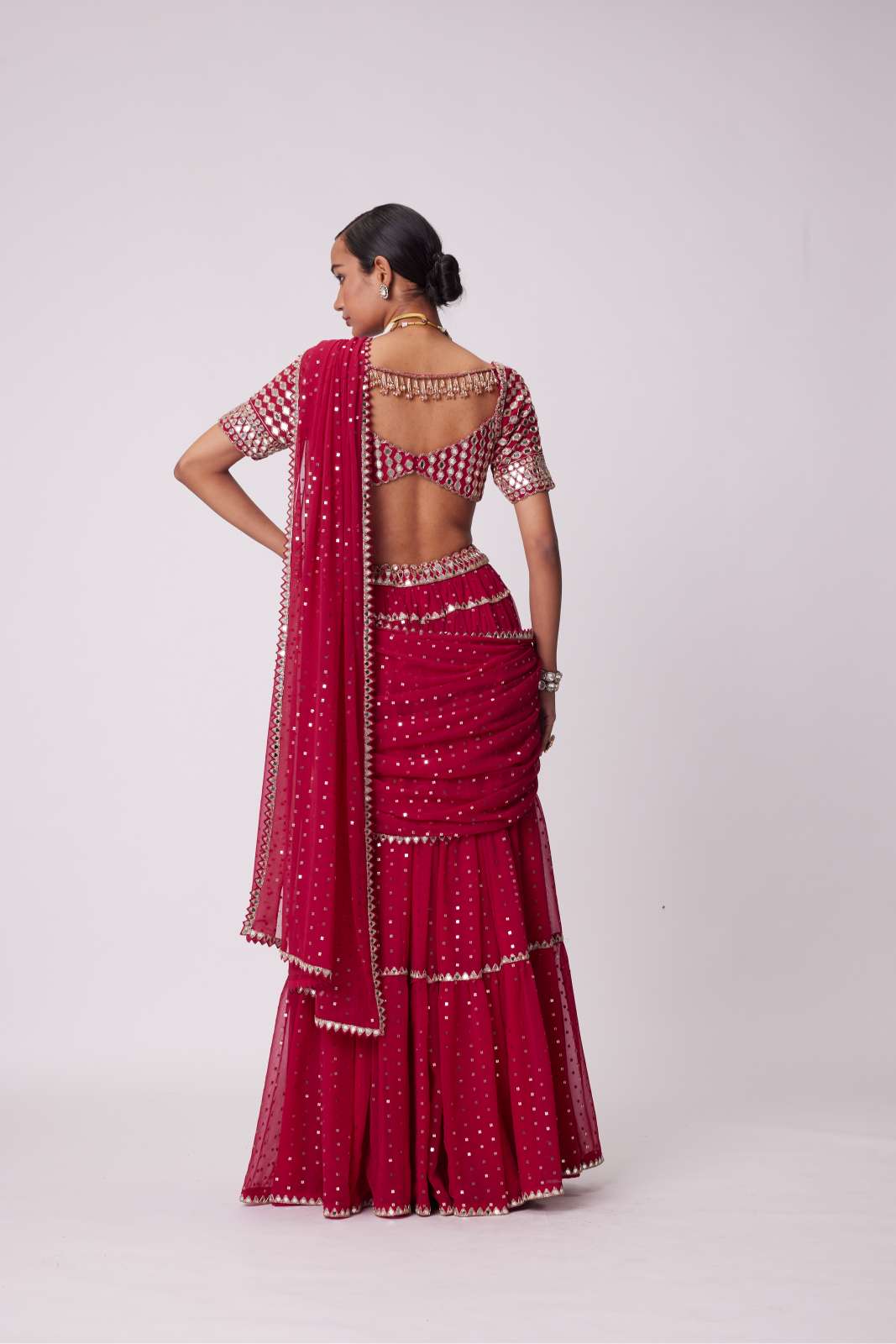Red crimson jewel saree set