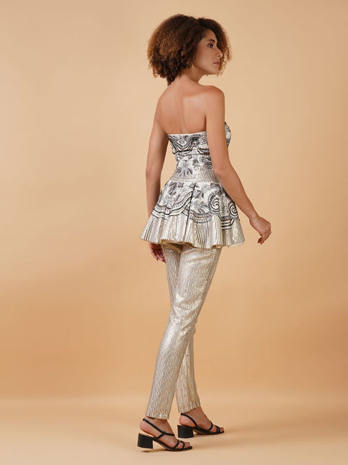 Embroidered Corset With Pleated Skirt & Cape