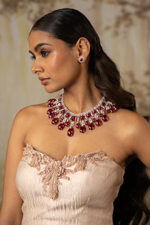 Blush Beige Corset Draped Saree Set