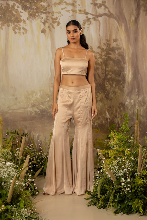 Champagne Beige Peplum Tasseled Jacket Set