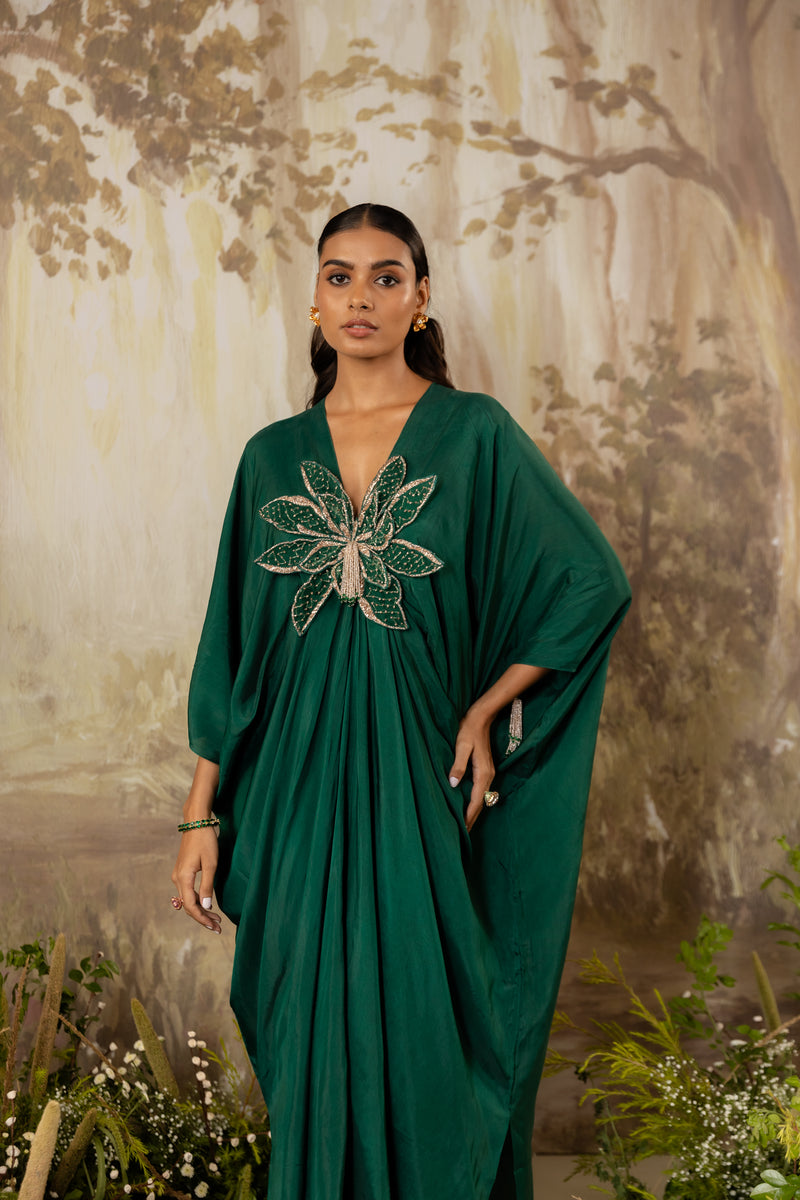 Emerald Green 3D Floral Kaftan Emerald Green 3D Floral Kaftan