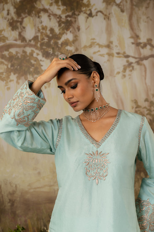 Powder Blue Short Kurta Set