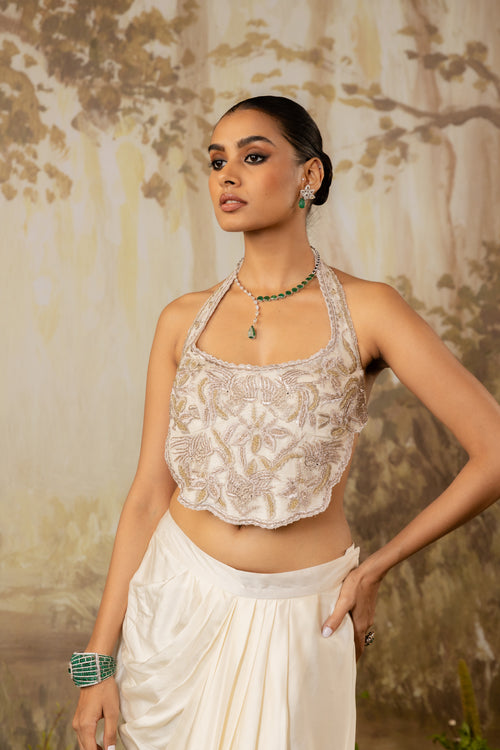 Ivory Embroidered Long Cape Set