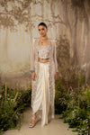 Ivory Embroidered Long Cape Set