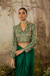 Emerale Green Tasseled Crop Jacket Set