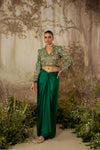 Emerale Green Tasseled Crop Jacket Set