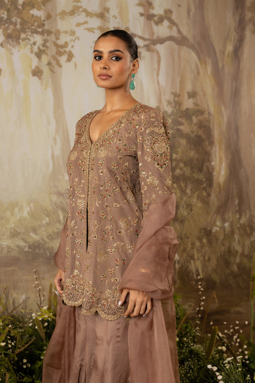 Mocha Embroidred Jacket Set