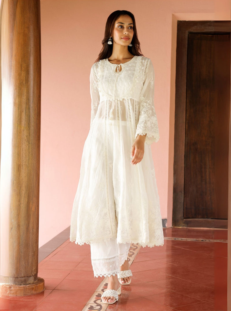 Neesa White Anarkali Kurta Set Neesa White Anarkali Kurta Set