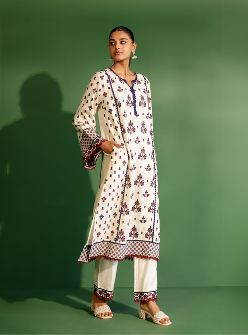 Mulmul Wool Marlow Off White Kurta With Mulmul Wool Marlow Off White Pant