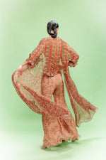 "Mellow Poetry" Chiffon Ditsy Printed Sharara-Bustier with a Cape