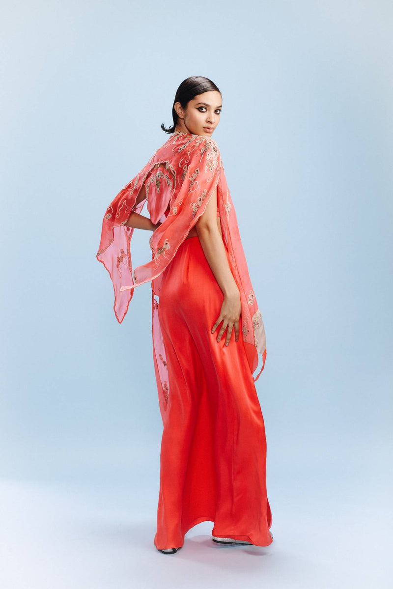 "Addelyn" Chiffon Cape with Satin Bustier And Skirt