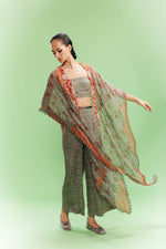 "Jazz" Chiffon Printed Sharara-Bustier and Cape