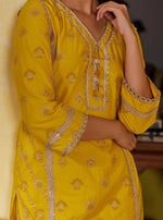 Mulmul Cotton Titli Yellow Kurta with Pant & Dupatta