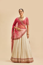 IVORY BANARSI BOOTI LEHENGA WITH FUSCHIA CHOLI AND DUPATTA