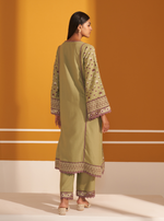 Mulmul Wool Marlow Green Kurta With Mulmul Wool Marlow Green Pant