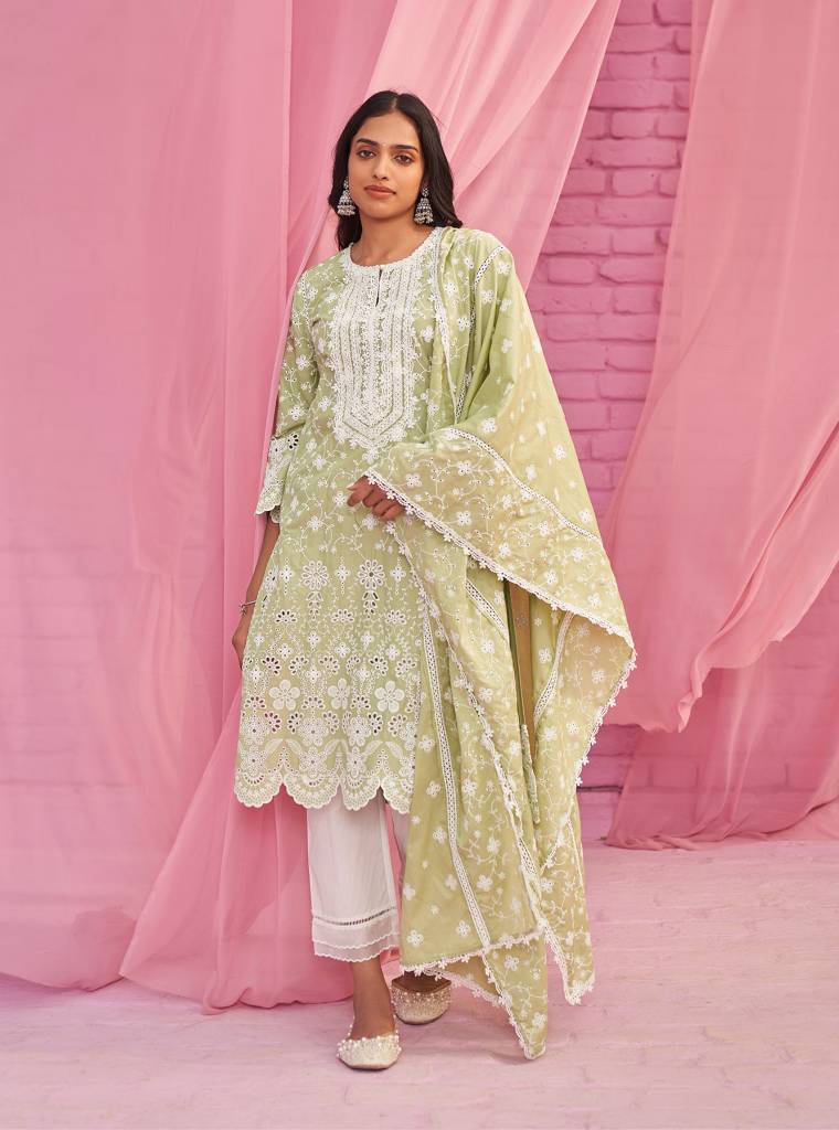 Gauri Kurta with Saanjh Pants-Raya Dupatta - Green