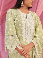 Gauri Kurta with Saanjh Pants-Raya Dupatta - Green