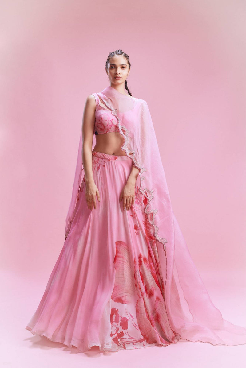 "Sanvi" Chiffon Floral Lehenga with Organza Dupatta