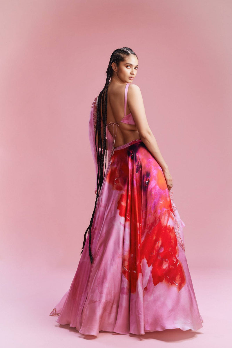 "Sahana" Satin Watercolored Lehenga with Organza Dupatta