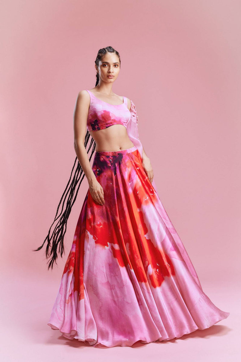 "Sahana" Satin Watercolored Lehenga with Organza Dupatta