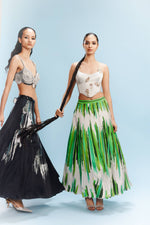 "Harit" Satin Brush Stroke Printed Lehenga with a Corset