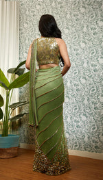 Perfect Times : Olive Shaded Embellished Saree Set