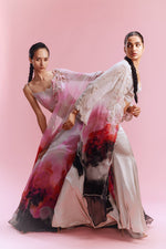 "Amaya" Chiffon Watercolored Cape with Satin Pants and a Bustier