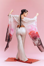 "Amaya" Chiffon Watercolored Cape with Satin Pants and a Bustier