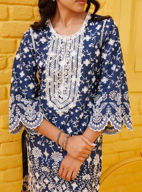 Gauri Kurta with Kriya Pants-Snah Dupatta - Navy