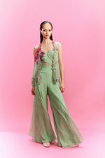 "Elara" Chiffon Watercolor Flower Jumpsuit with a Shrug