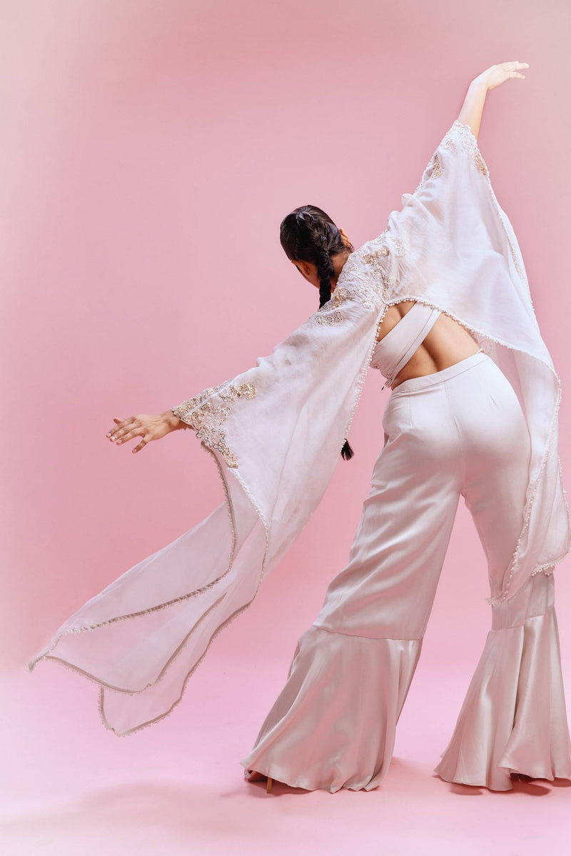 "Naz" Satin Pants-Bustier with an Organza Cape