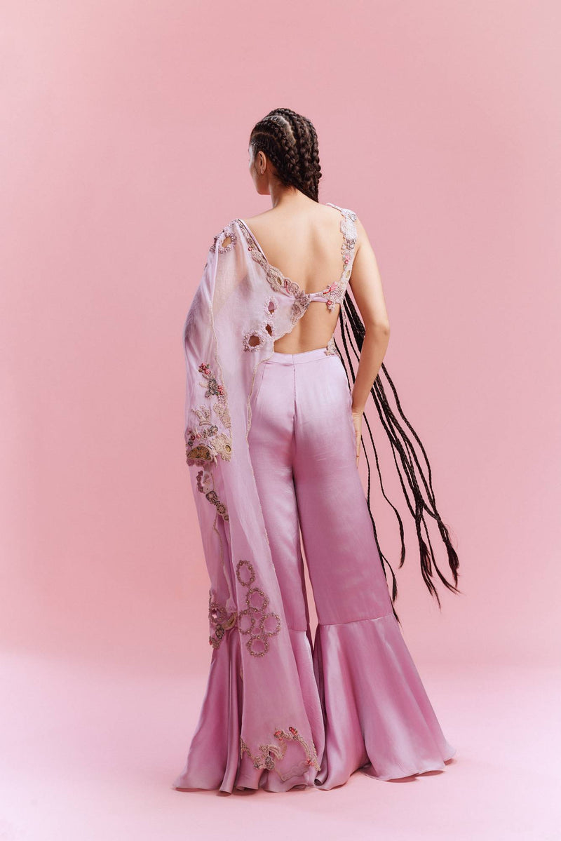 "Elira" Satin Pants with a Bustier and an Organza Dupatta