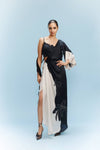 "Niran" Satin One shoulder Draped Dress with a Bustier