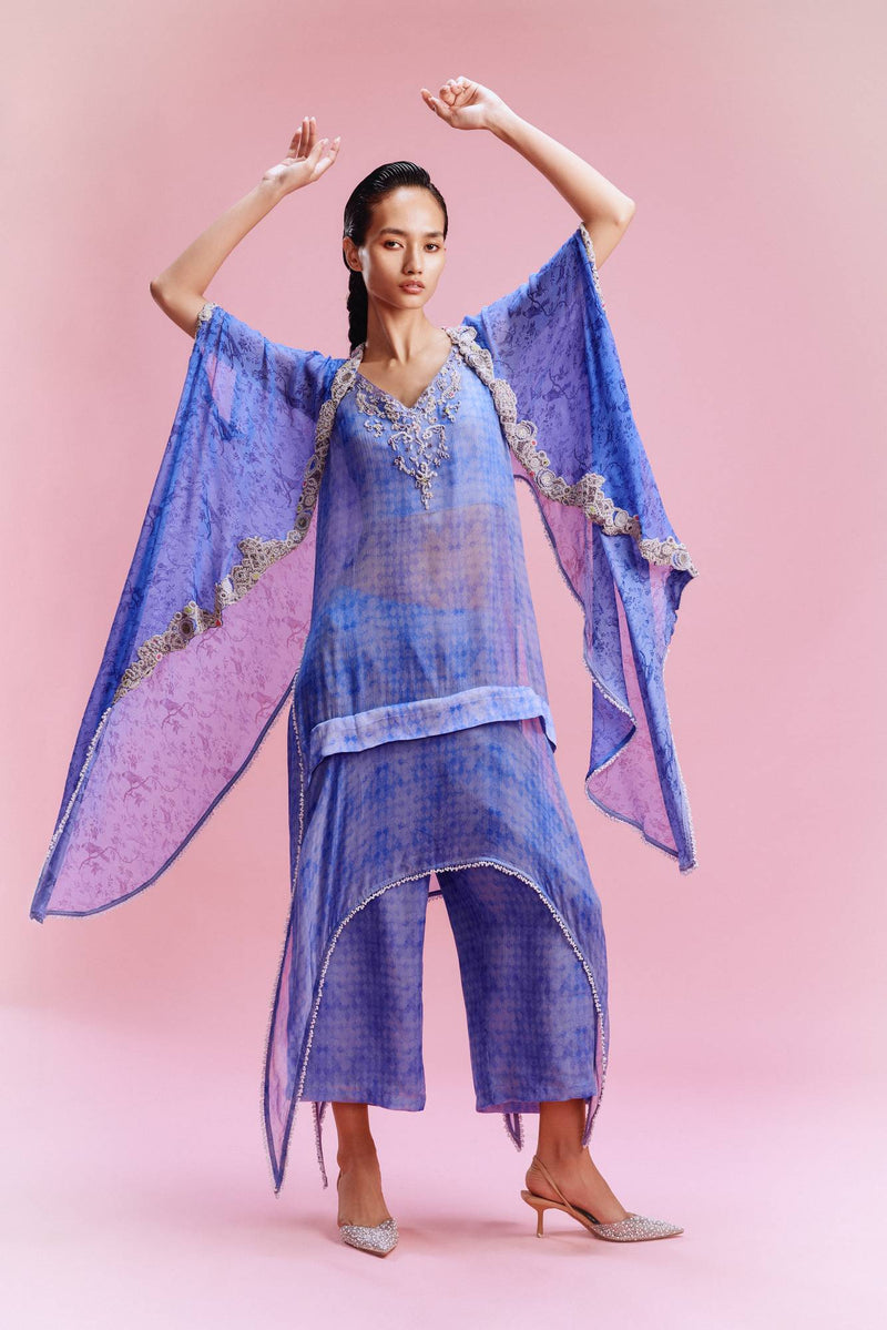 "Iina" Chiffon Floral Kurta Sharara and a Cape