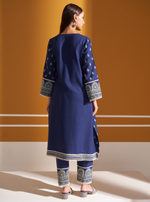 Mulmul Wool Wren Navy Kurta With Mulmul Wool Wren Navy Pant