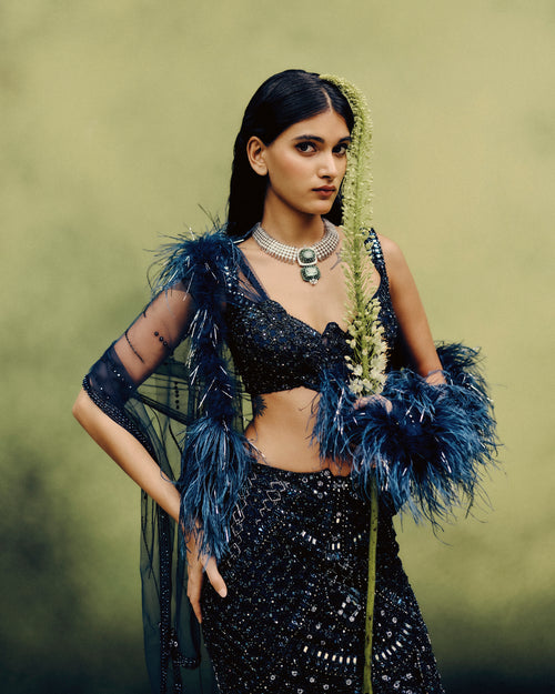 Noir Illume Blouse & Skirt set with dupatta