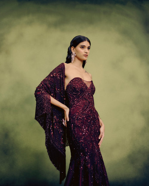 Sangria gown with Cape drape