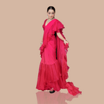 Rani pink drape saree with ruffles and blouse