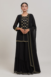 Black Kurta with Ruffle Sharara and Dupatta